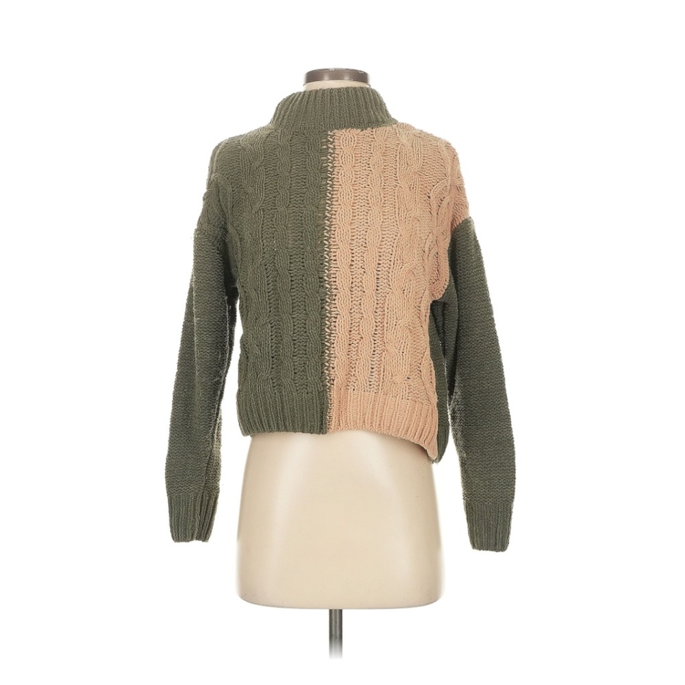 Green Beige ColorBlock Knit Sweater Mock Neck XS
